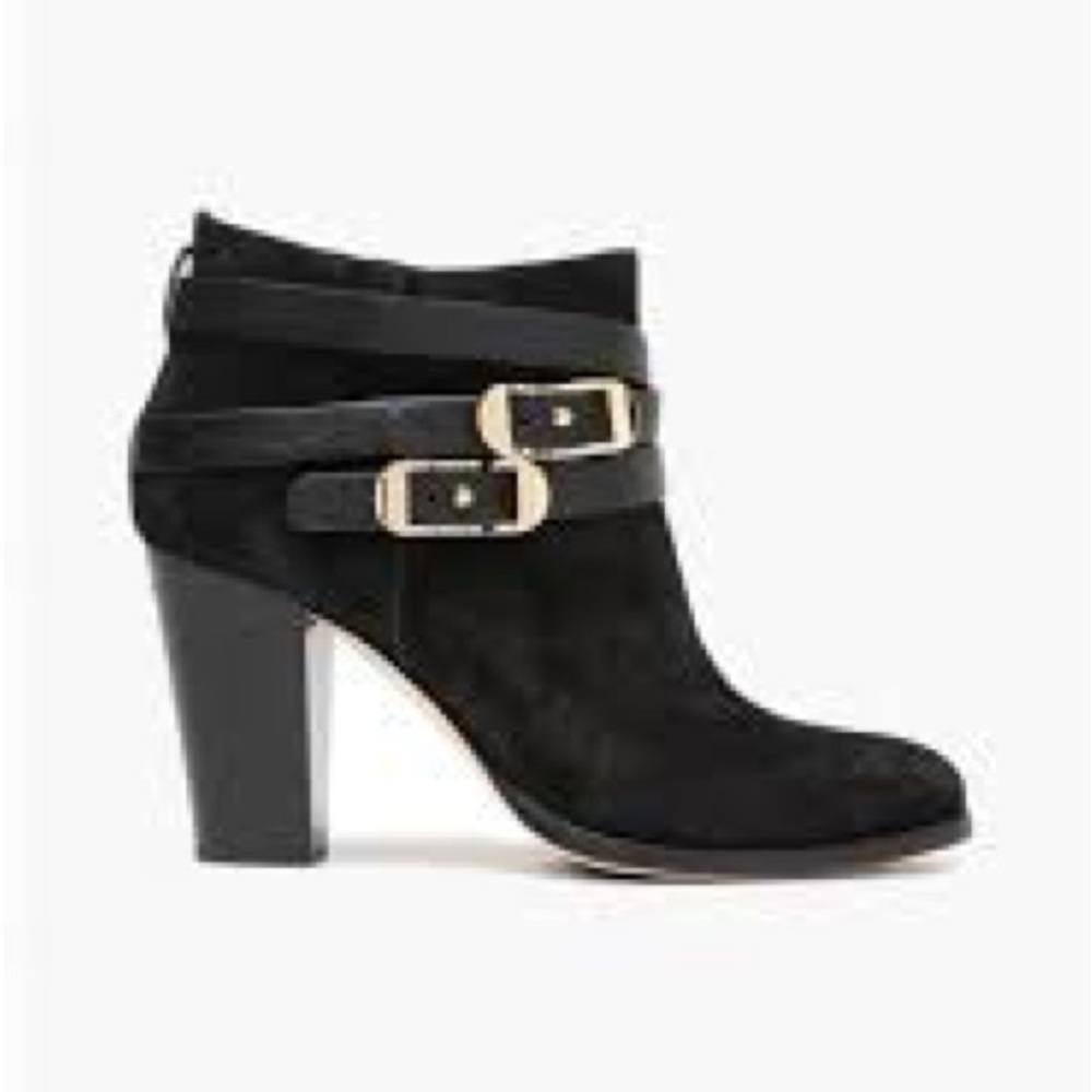 Jimmy Choo Black Suede Ankle Boots with Gold Buckle Straps